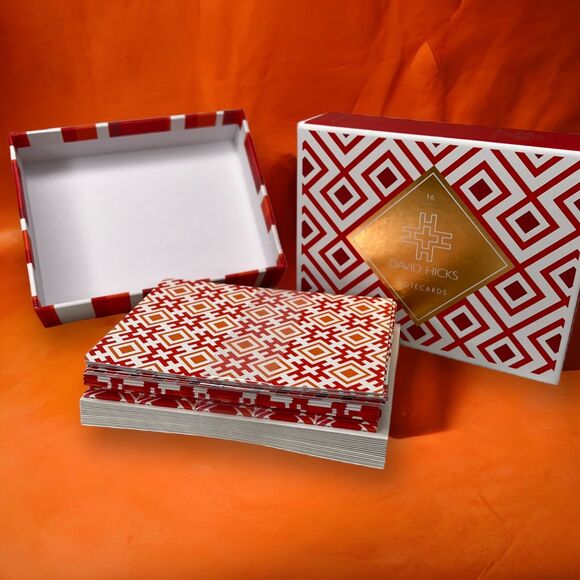 David Hicks Gift Box Notecard Set Envelopes English Decorator Designer Motifs - Picture 1 of 10